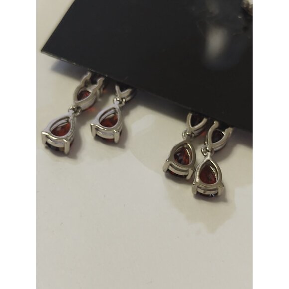 Women's Sterling Silver Stud Earrings Mozambique Garnet with Cubic Zirconia NEW - Picture 7 of 11